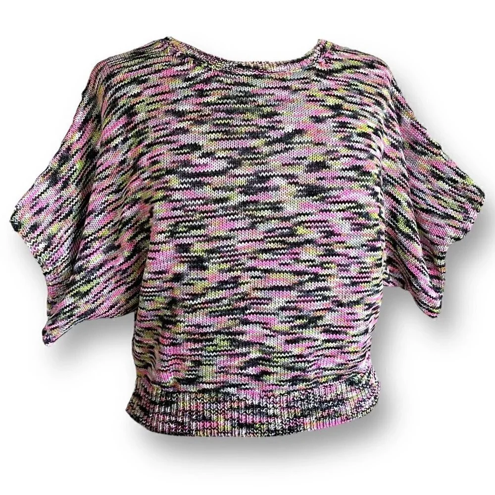 Suoli Womens Space Dye Sweater Sz IT 40 US S Pink Green Gray Cotton Vback Jumper